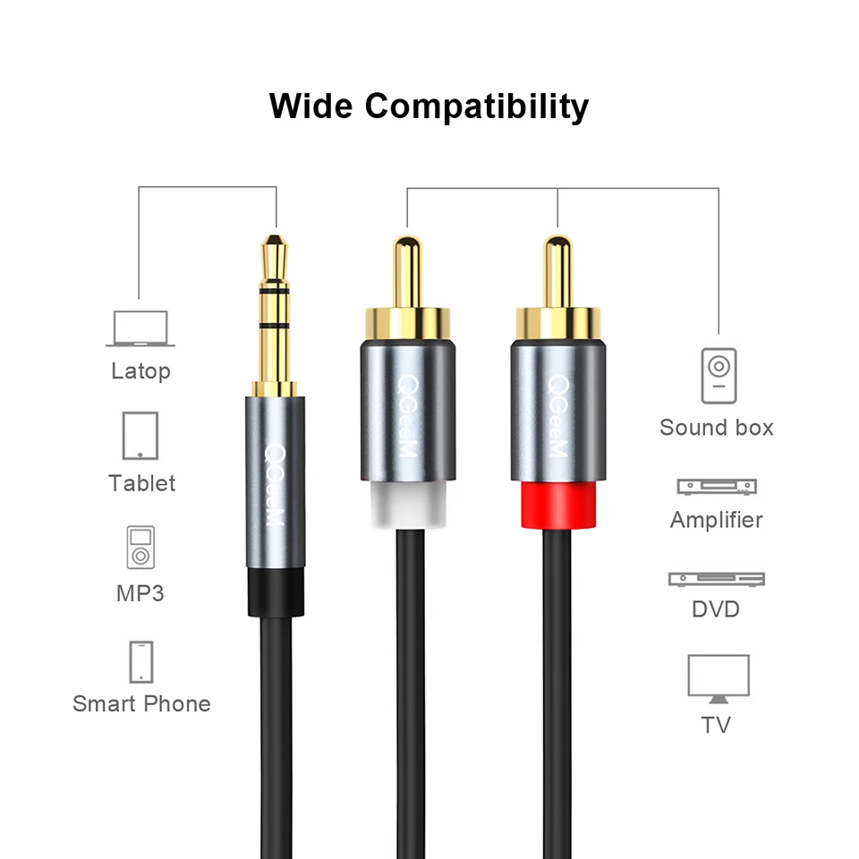 QGeeM RCA Cable 2RCA to 3.5 Au - Home Cinema Beamer ulasan dan harga
